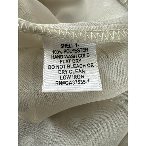 Monteau Size M Polka Dot Semi Sheer Casual Button Top Beige Long Sleeve Collar - Picture 8 of 9